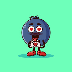 Cute Blueberry fruit character with love emote. Fruit character icon concept isolated. flat cartoon style Premium Vector