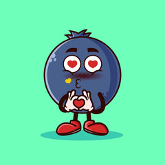 Cute Blueberry fruit character with love emote. Fruit character icon concept isolated. flat cartoon style Premium Vector