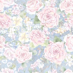 Obraz na płótnie Canvas Seamless pattern. Spring delicate rose flowers. Digital printing