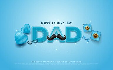 Father's Day Sale background template with mustache, glasses and blue gift box.