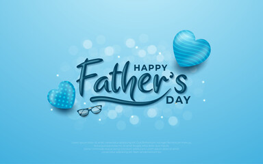 Happy Fathers Day Typography With Realistic heart Decoration With glasses