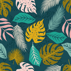 Fototapeta na wymiar Seamless pattern of nature background with colorful tropical leaves vector illustration