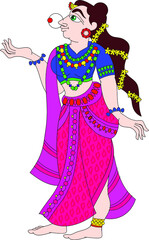 Showering blessings on the bride in the marriage ceremony,  drawn in Indian folk art, Kalamkari style. for textile printing, logo, wallpaper  