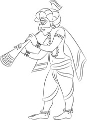 Music players in the marriage ceremony, drawn in Indian folk art, Kalamkari style. for textile printing, logo, wallpaper