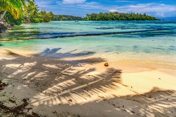Colorful Hauru Point Palm Trees Islands Blue Water Moorea Tahiti