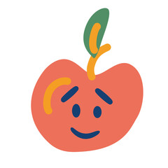 Apple with a face. Apple fruit character concept. Healthy fruit. Sweet and tasty. Vector cartoon illustration