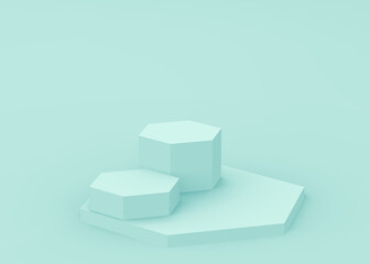 3d blue green hexagon podium minimal studio background. Abstract 3d geometric shape object illustration render. Display for technology medical and science product.