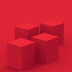 3d red cube and box podium minimal scene studio background. Abstract 3d geometric shape object illustration render. Display for chinese new year holiday and merry christmas product.