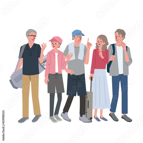 アクティブシニアの男女のイラスト ウォーキング 旅行 ゴルフ Aged Wall Mural Ag Matsu