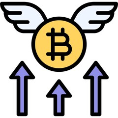 Bitcoin with wings icon, Cryptocurrency related vector