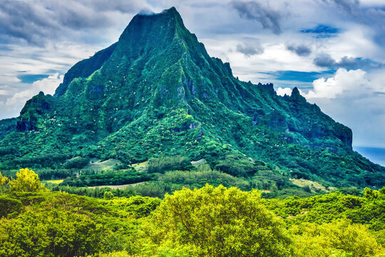 Colorful Mount Rotui Second Highest Mountain Moorea Tahiti