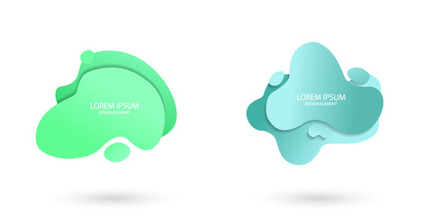 Obraz premium Fluid frame isolated on white background. Set of abstract liquid shapes, colorful elements, gradient waves with geometric lines, dynamical forms. Vector flat design for banner, flyer, business card