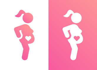 Pregnant woman icon vector illustration in two version.