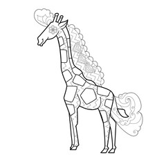 Contour linear illustration with animal for coloring book. Cute jiraffe, anti stress picture. Line art design for adult or kids  in zentangle style and coloring page.