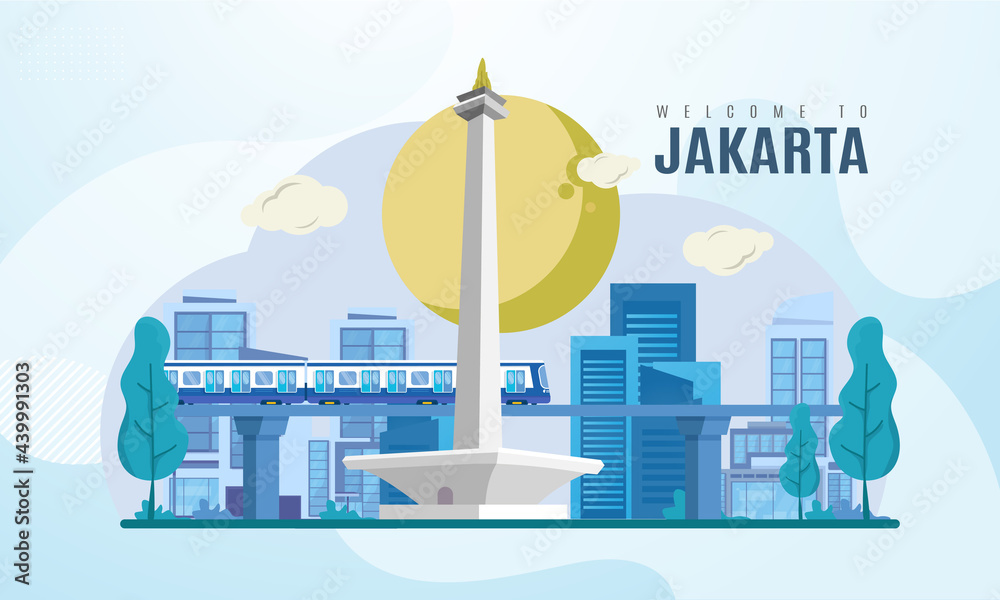 Wall mural welcome to jakarta city indonesia on vector illustration background