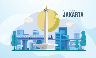 Welcome to Jakarta city Indonesia on vector illustration background - Powered by Adobe