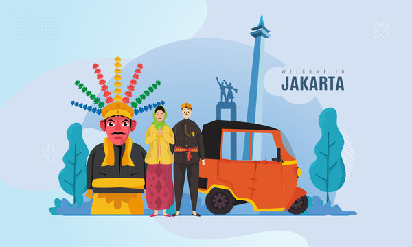 Welcome to Jakarta city illustration banner background