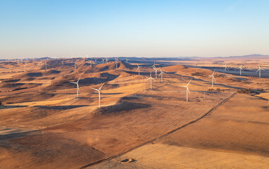 aerial view of windfarm in summer landscape