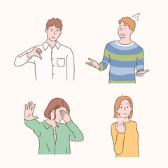 People are making negative gestures. hand drawn style vector design illustrations. 