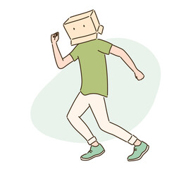 A man with a box on his face is running away. hand drawn style vector design illustrations. 
