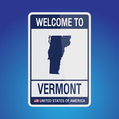 The Sign United states of America with  message, Vermont and map on Blue Background vector art image illustration.