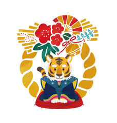 虎 しめ縄 年賀状 イラストベクター素材