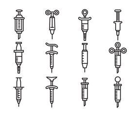 syringe icons set line vector illustration