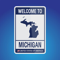The Sign United states of America with  message, Michigan and map on Blue Background vector art image illustration.