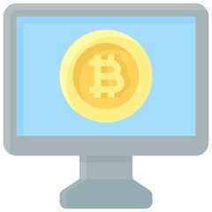 Bitcoin on screen icon, Cryptocurrency related vector