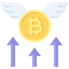 Bitcoin with wings icon, Cryptocurrency related vector