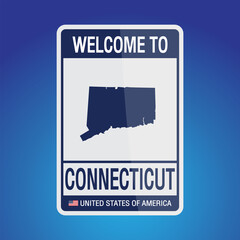 Fototapeta premium The Sign United states of America with message, Connecticut and map on Blue Background vector art image illustration.