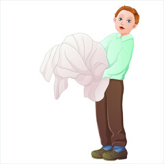 Child carrying laundry vector