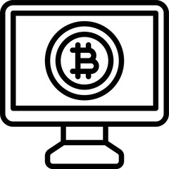 Bitcoin on screen icon, Cryptocurrency related vector