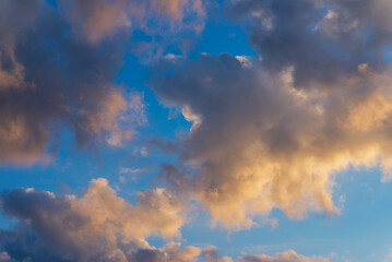 Beautiful sunset evening orange, yellow and dark clouds.Sunset evening cloud,golden cloud.Nice background.