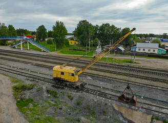 Aerial view of a railway crane (Yurya, Kirov region, Russia)