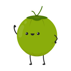 Green coconut. Coconut character design. Coconut vector. Coconut on white background.