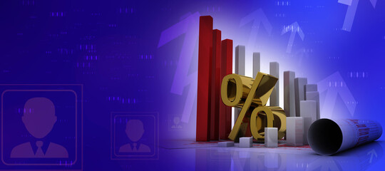 3d rendering Stock market online business concept. business Graph with percentage 