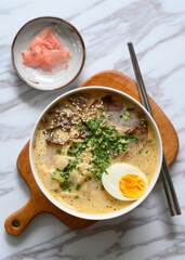 The bowl of ramen on the table