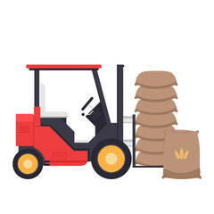 Forklift vector. rice sack cartoon vector. rice bag. symbol. logo design.