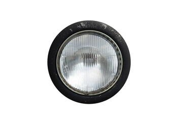 Round headlight of an old vintage car isolated