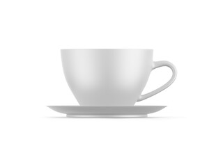Porcelain tea cup mockup template, empty ceramic coffee cup on isolated white background, 3d illustration