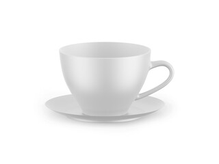 Porcelain tea cup mockup template, empty ceramic coffee cup on isolated white background, 3d illustration