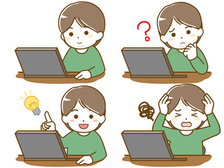 パソコンを操作する太った男性