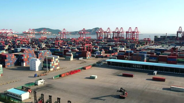 Scenery of Yangshan deep water port in Zhoushan City, Zhejiang Province, China
