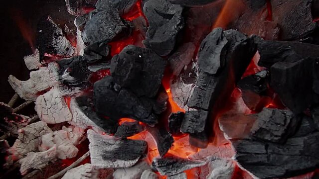 Burning coals in the grill. Summer BBQ