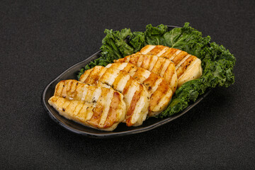Grilled Greek haloumi cheese with herbs