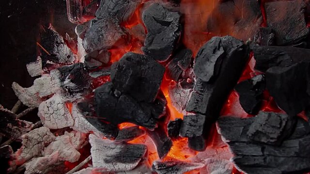 Burning coals in the grill. Summer BBQ