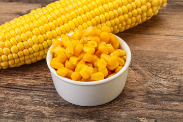 Sweet yellow corn in the bowl