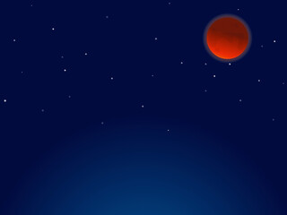 Fototapeta premium シンプルブラッドムーン(皆既月食) & 星空イメージ背景