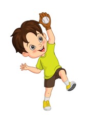 Cartoon little boy catching a ball